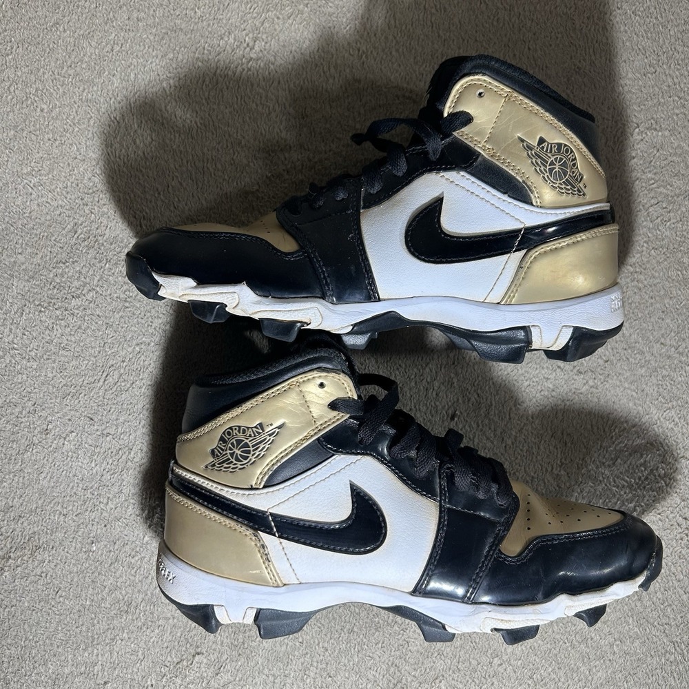 Nike Air Jordan 1 Retro Mid TD Cleats Black Metallic Gold White Boys Size 5Y